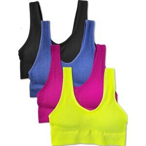 Kalon 4 Pack Ribbed Bralette Crop Top Comfort Lounge Bra 1041 Sporty XXS - XXL